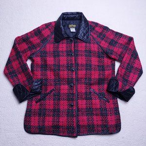 Bob Mackie Pink and Black Plaid Tweed Jacket Large Wearable Art Quilted Pea Coat